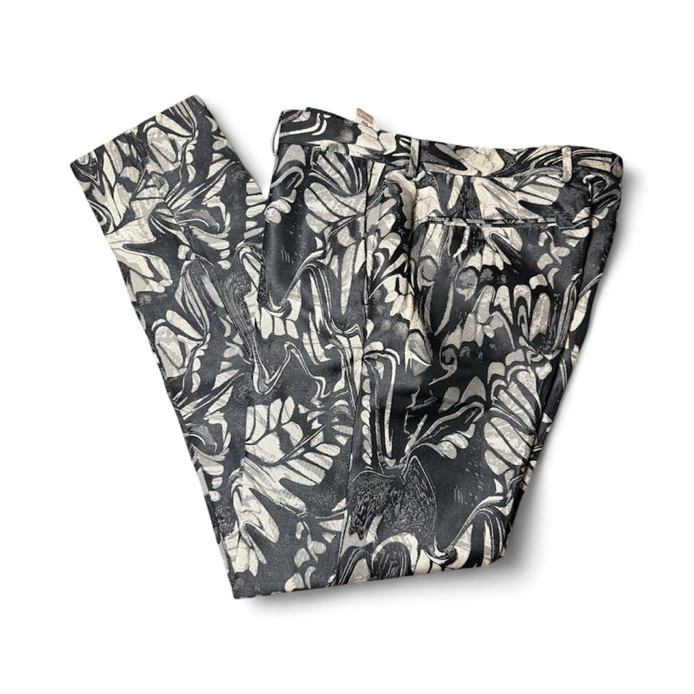 Topman Jacquard Leaf-Print Trousers — Black/Grey, Size 34R